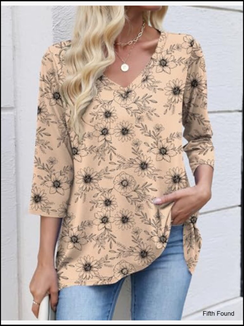 V Neck 3/4 Sleeve Tunic Blouse Flowy Dressy Casual Plus Size Top - Picture 2 of 7